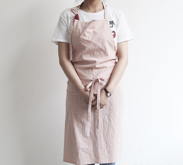 Solid Color Kitchen Apron Japanese Style Korean Style Sleeveless Multi-color Cotton And Linen