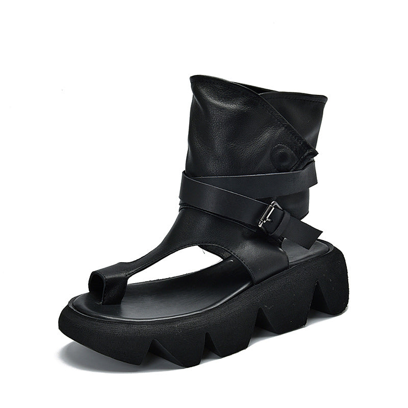 Roman High-Top Platform Sandals with Belt Buckle