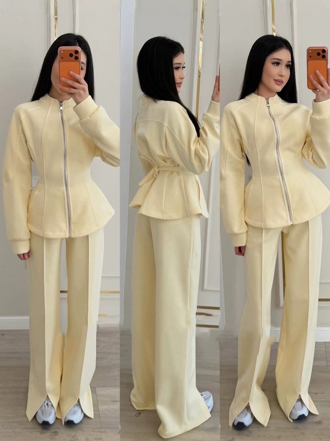 2026 Autumn High-End Light Luxury Chanel Style Outfit Two-Piece Set Solid Color Long-Sleeve Jacket European And American Amazon