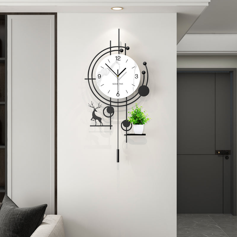 Modern Deer Wall Clock With Planter Shelf Artistic Home Decor