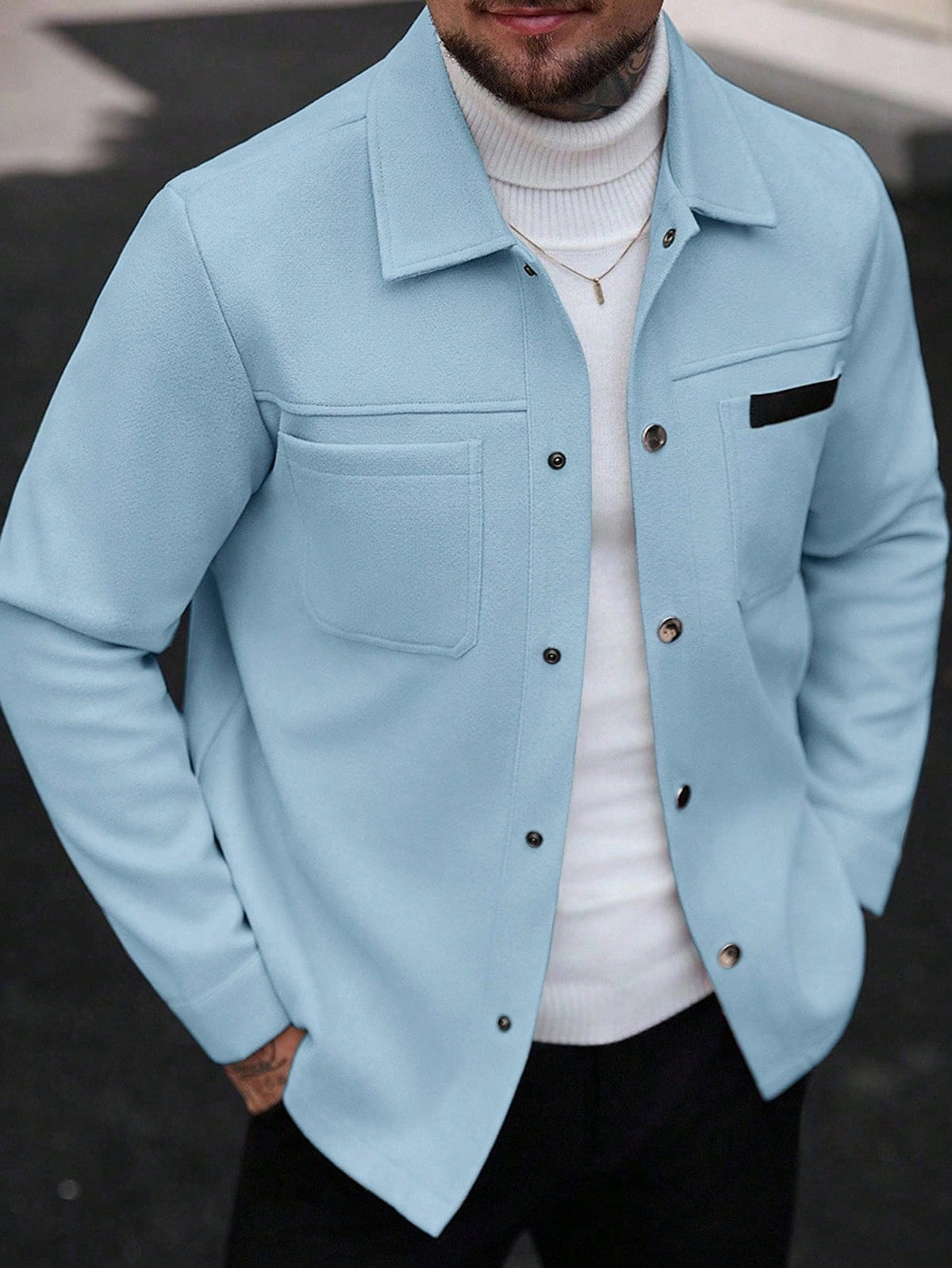 2026 Autumn Winter European And American Men's Fashion Pocket Woolen Jacket With Lapel Casual Single-Breasted Coat For Men 2600808
