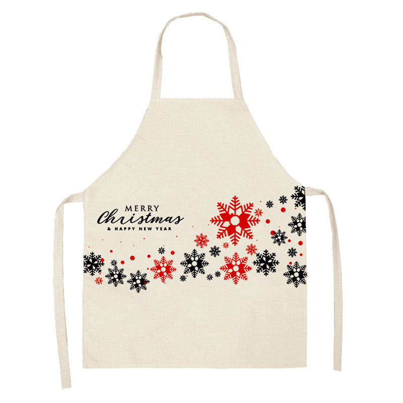 Christmas Deer Art Pattern Female Cleaning Home Cooking Kitchen Apron Chef Ear Cotton Linen