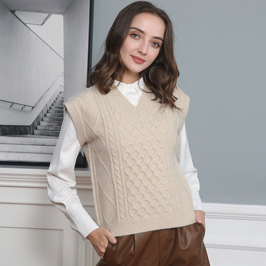 Women's V-neck Twisted Solid Color Top Sweater