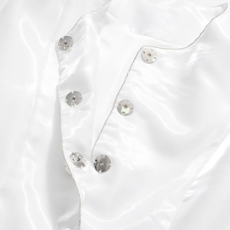 Round Neck Solid Color Single-breasted Lantern Sleeve Shirt