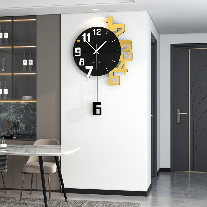 Modern Large Wall Clock Black Gold Pendulum Living Room Decor