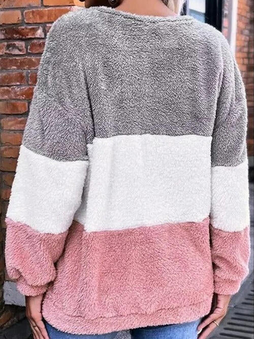 Women Color Block Round Neck Long Sleeve Sweatshirt