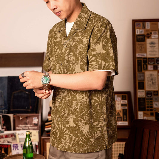 Vintage Printed Seersucker Cuban Collar Shirt