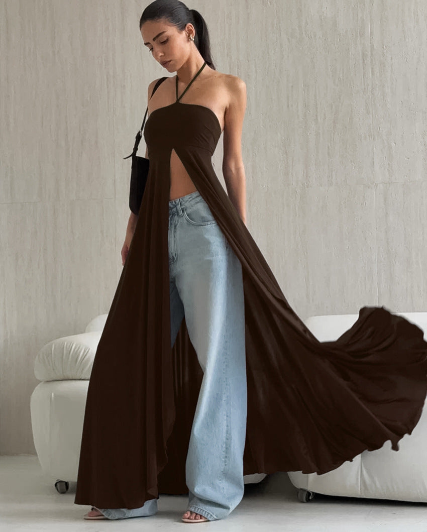 Halter-neck Sleeveless Strapless High Slit Dress
