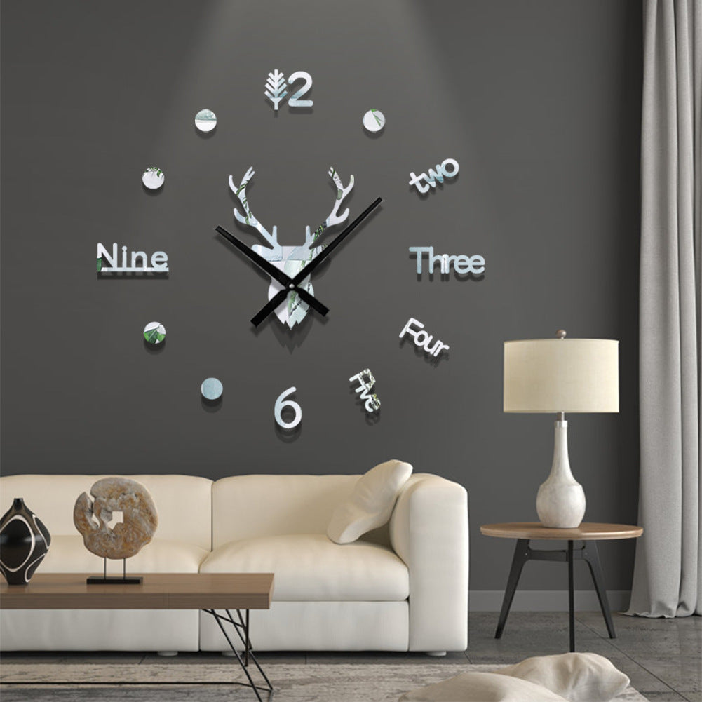 Ins3d deer head creative wall clock