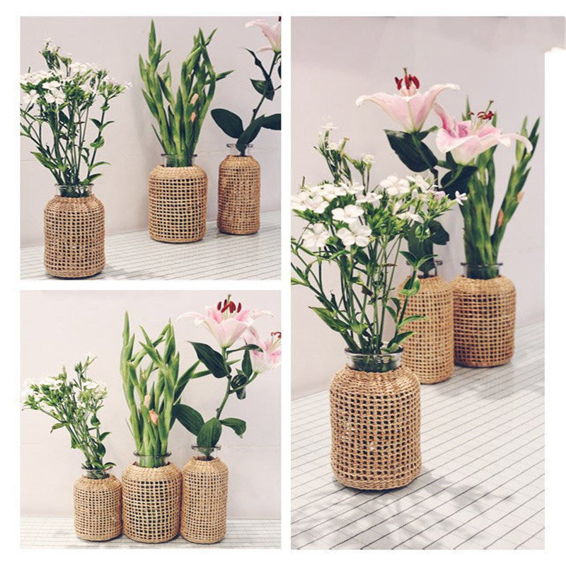 Xuxing Craft Straw Glass Dried Flower Vase