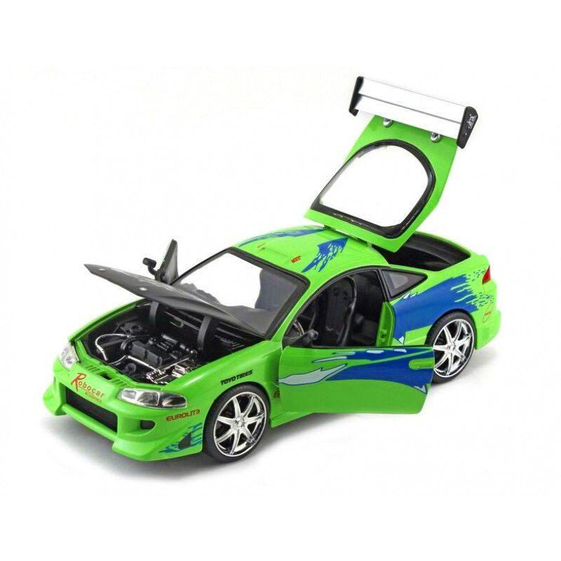 Brian's Mitsubishi Eclipse Green with Black Hood and Graphics "The Fast and The Furious" (2001) Movie "25 Years of Fast & Furious" Series 1/24 Diecast Model by Jada