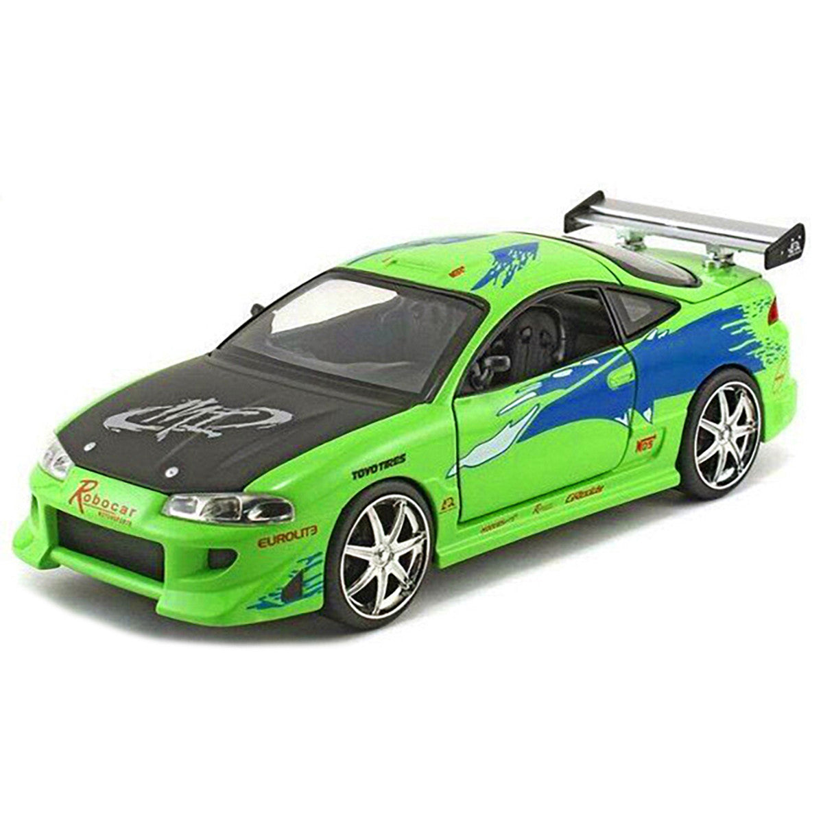 Brian's Mitsubishi Eclipse Green with Black Hood and Graphics "The Fast and The Furious" (2001) Movie "25 Years of Fast & Furious" Series 1/24 Diecast Model by Jada