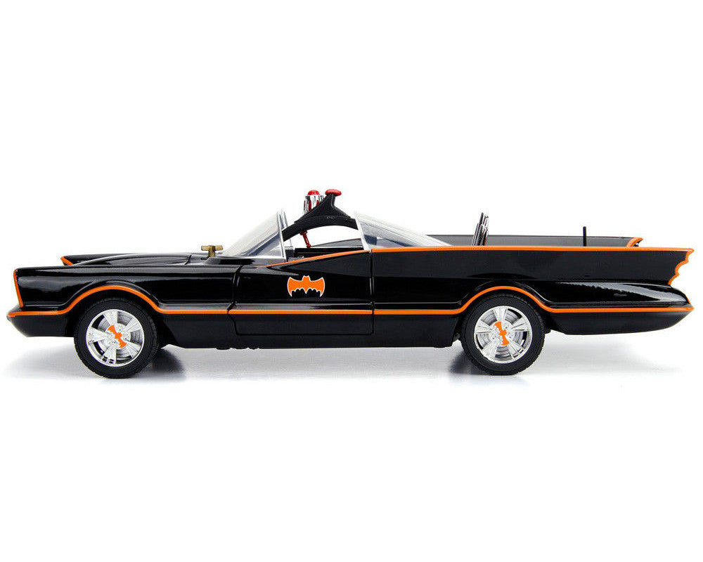 Classic TV Series Batmobile with Working Lights, and Diecast Batman and Robin Figures "80 Years of Batman" 1/18 Diecast Model Car by Jada