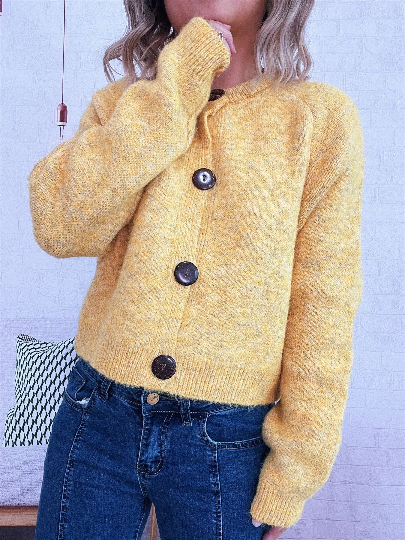 Women Button-Up Raglan Sleeve Cardigan Sweater