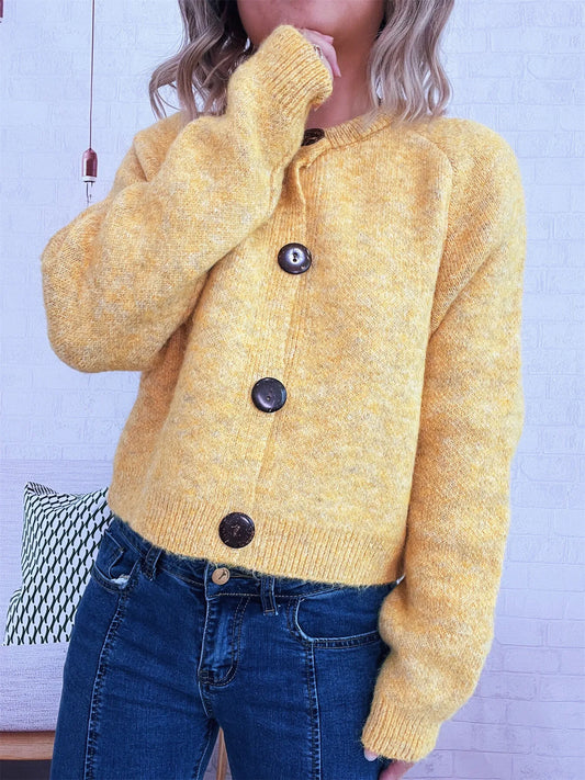 Women Button-Up Raglan Sleeve Cardigan Sweater