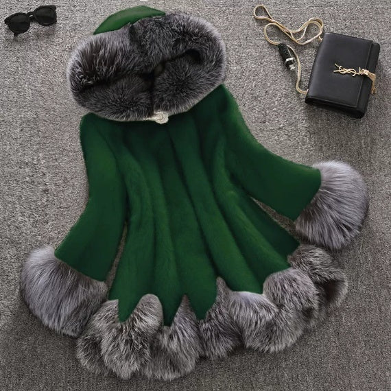Faux Fur Women's White Rabbit Fur Mink Fur Winter Hooded Coat