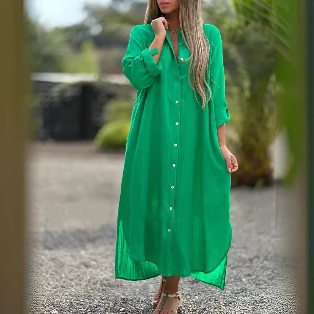 2026 Women's Dress, Cotton And Linen Shirt, Long Skirt, Fashionable Casual Long Sleeved Cardigan Dress