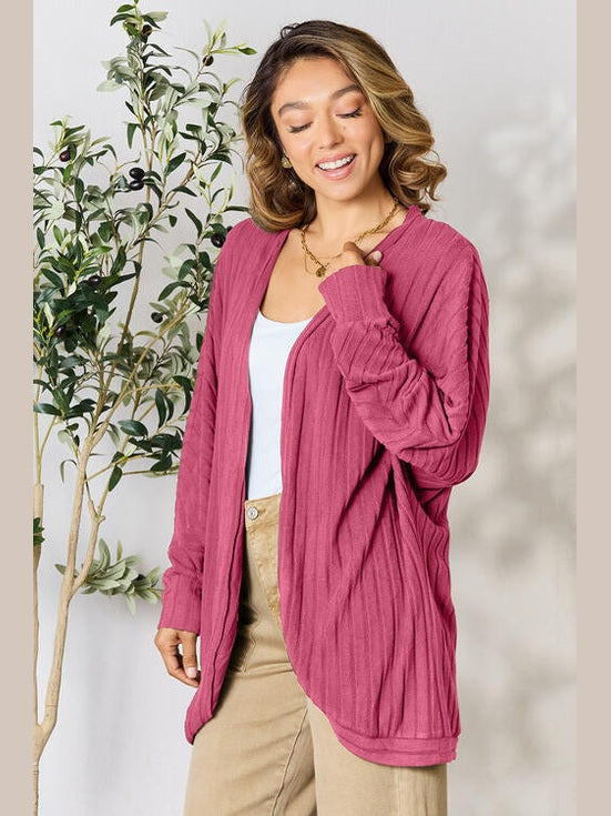 Women Basic Full Size Ribbed Cocoon Cardigan Sweater