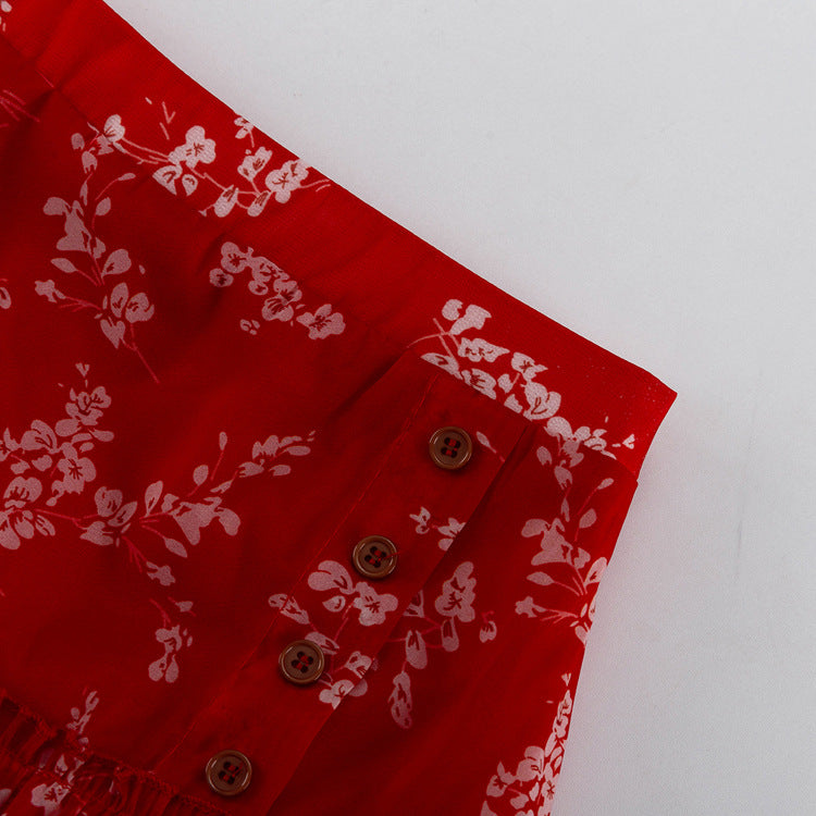 Round Neck Long-sleeved Cropped Top And Printed Skirt Two-piece Set