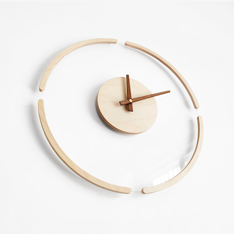 Creative Transparent Floating Wall Clock Nordic Simple Wooden Clock