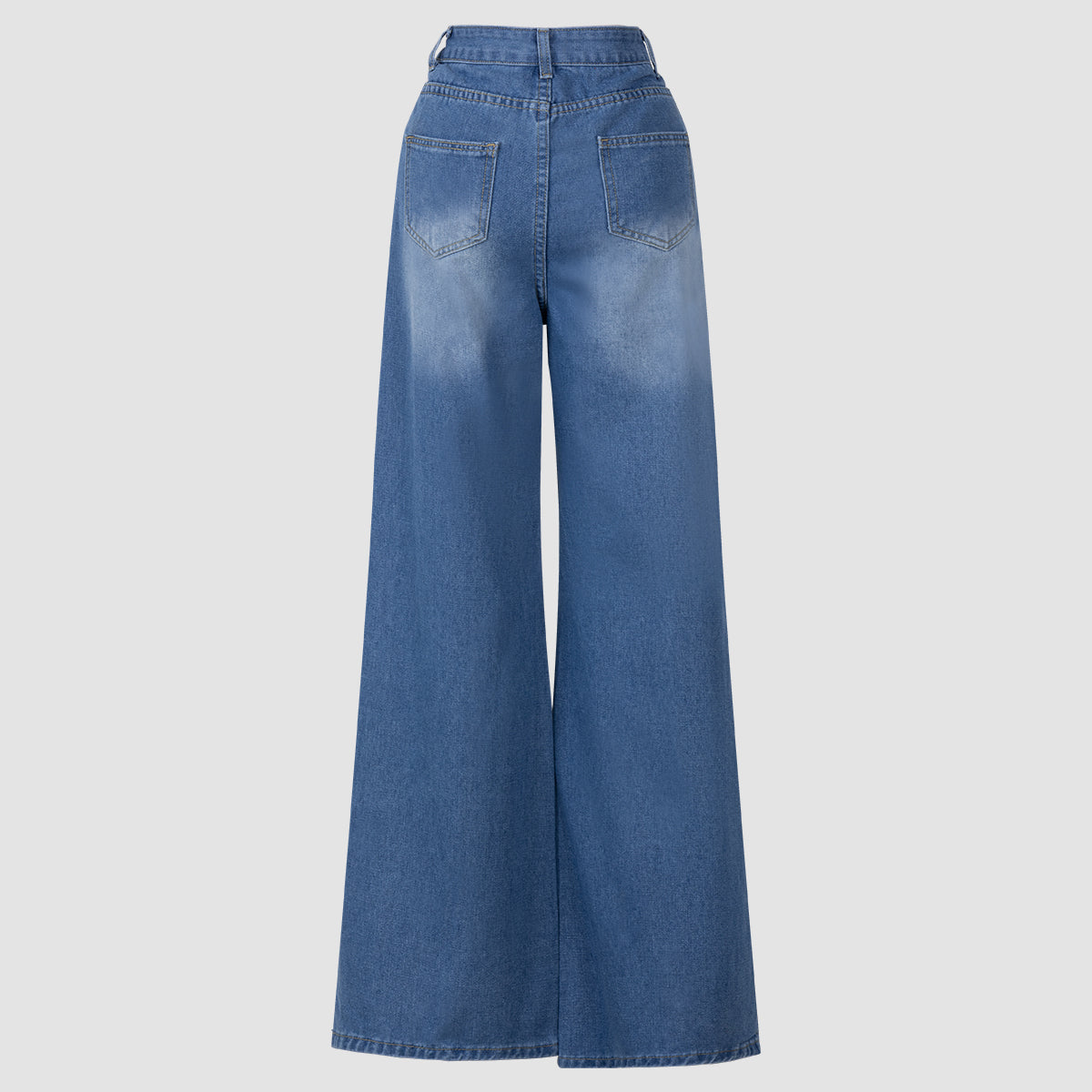 Blue Denim High - Waisted Ultra - Wide - Leg Jeans With Side Slit