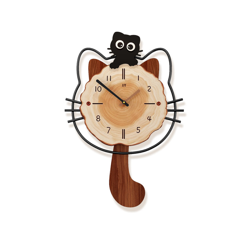 Modern Kitty Wall Clock Cartoon Wooden Hanging Decor For Bedroom