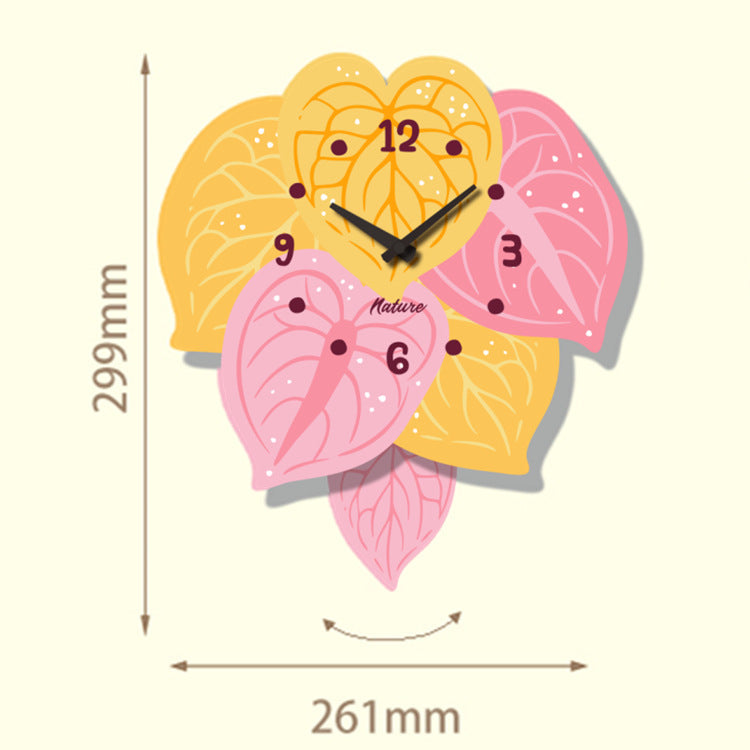 Wall Clock For Living Room Creative Decor With Lively Plants And Flowers Dynamic Wall Hanging