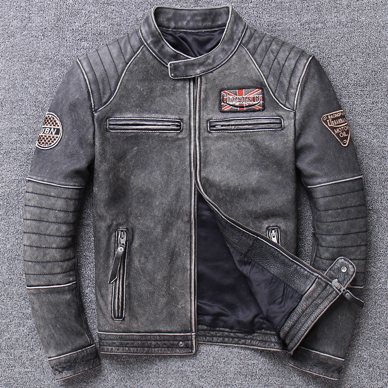 Men's Genuine Leather Motorcycle Jacket - Slim Fit Design