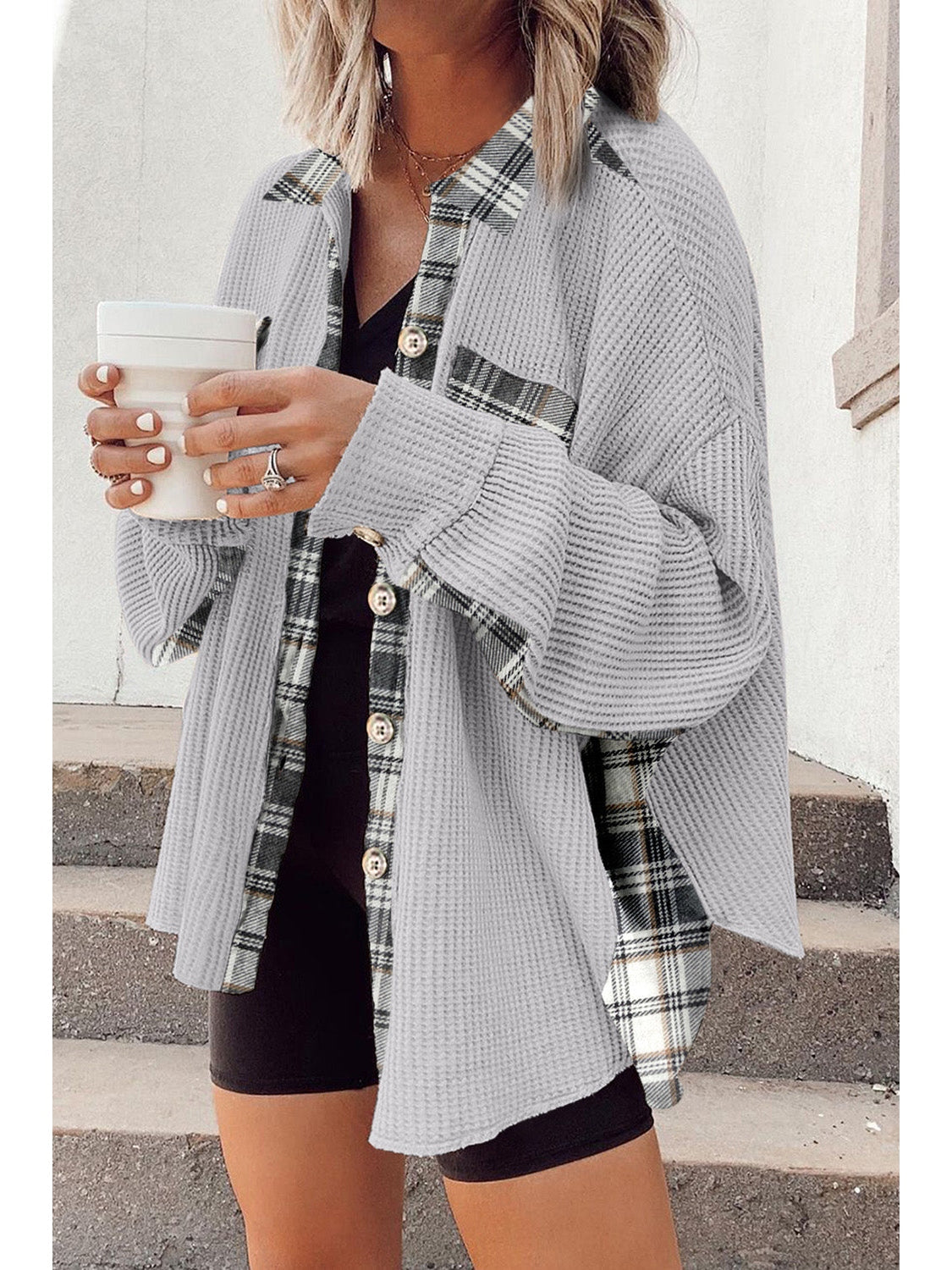 Plaid Button Down Collared Jacket