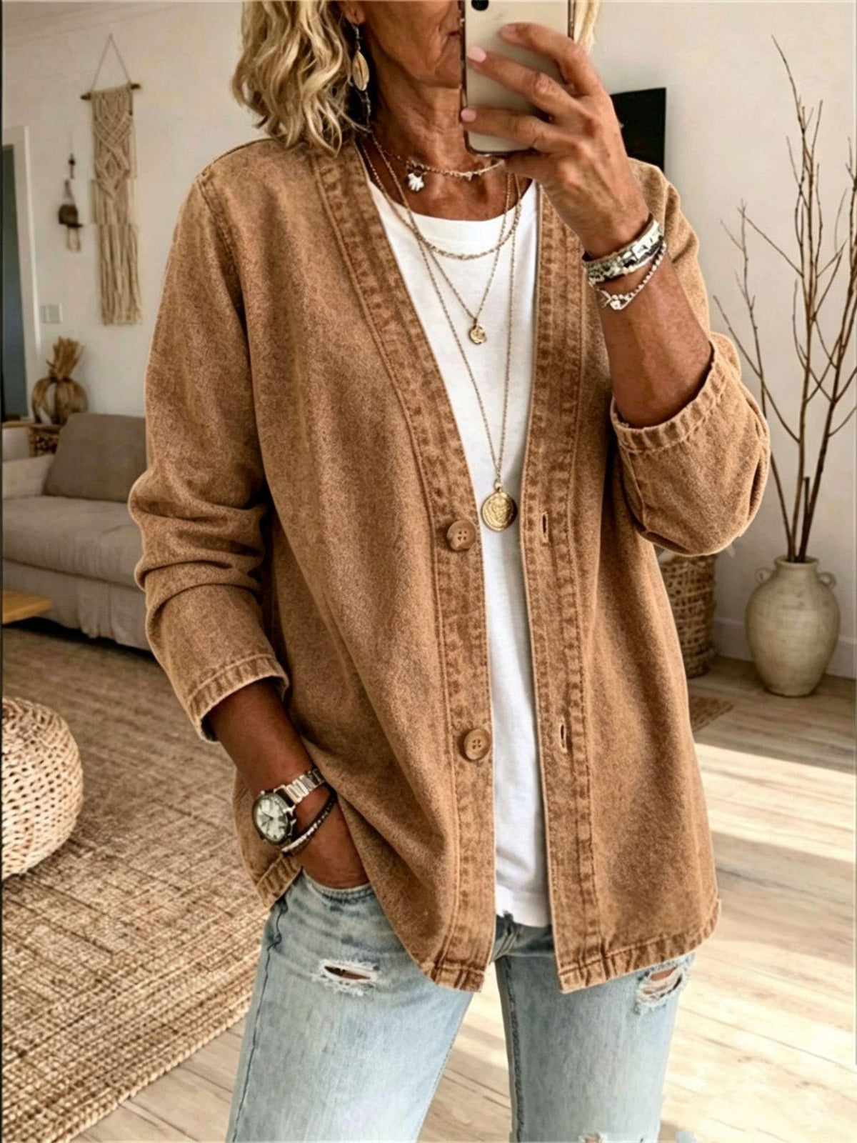 Womens Casual Denim Cardigan Jacket