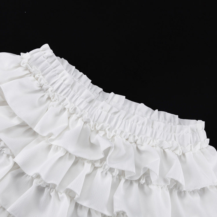 Crop Top With Tie-up Top & High-waisted Tiered Skirt Set
