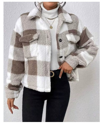 Double-sided Plush Patch Pocket Button Cardigan Casual Top Jacket For Women