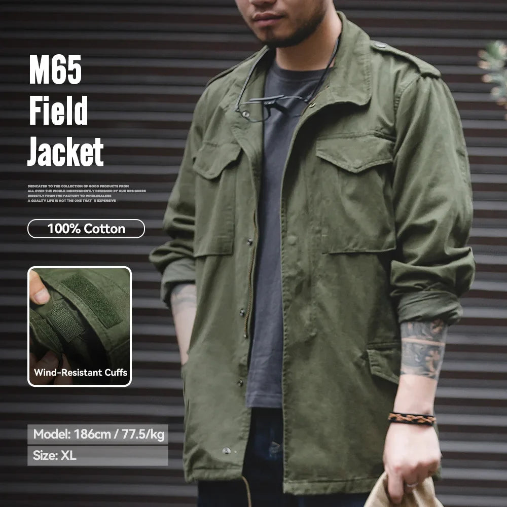Maden Retro M65 Jackets for Men Green Outdoor Windbreaker Vintage Casual Solid Coat Mens Clothes Multi-Pocket Jacket