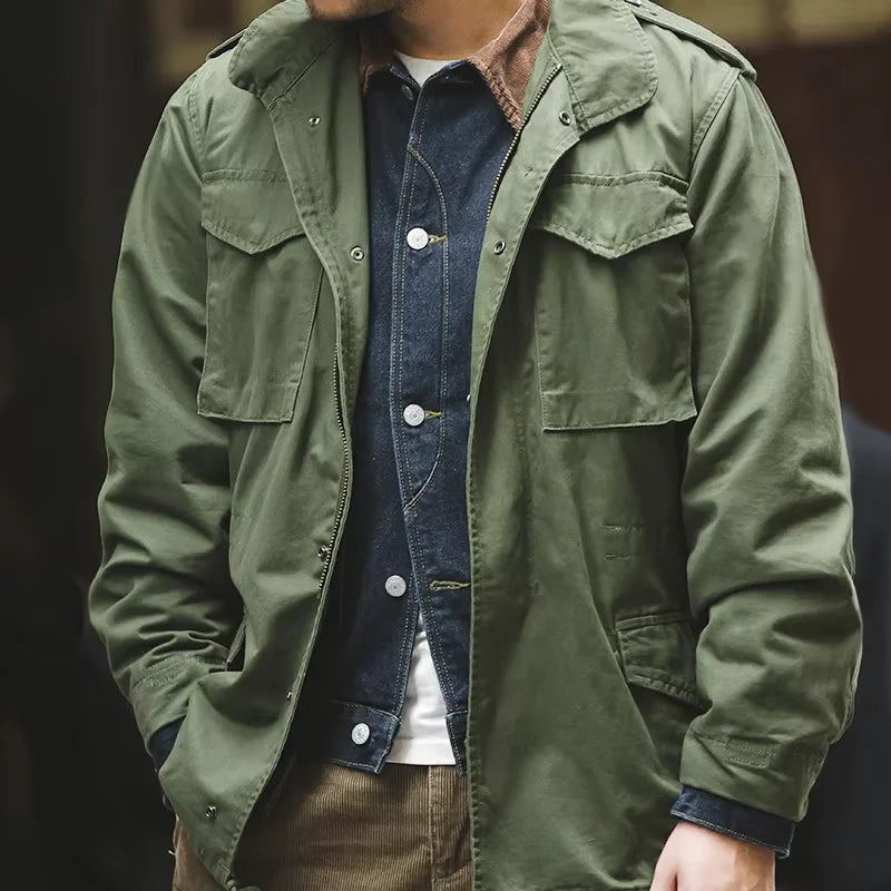 Maden Retro M65 Jackets for Men Green Outdoor Windbreaker Vintage Casual Solid Coat Mens Clothes Multi-Pocket Jacket