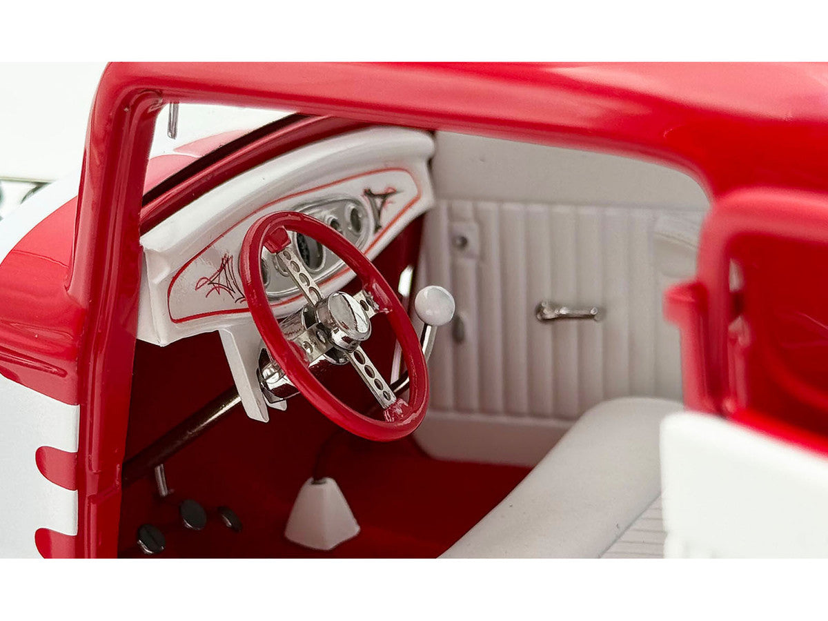 1932 Ford 3 Window Coupe "Peppermint Twist" Red with White Graphics Limited Edition to 372 pieces Worldwide 1/18 Diecast Model Car by ACME