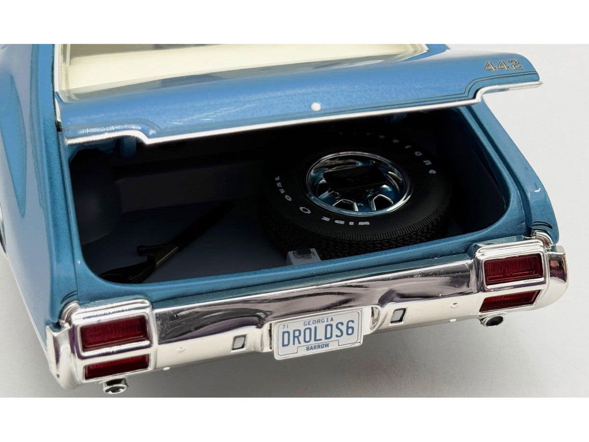 1971 Oldsmobile 442 W30 "Dr. Olds Release #6" Viking Blue Metallic with White Stripes Limited Edition to 442 pieces Worldwide 1/18 Diecast Model Car by ACME