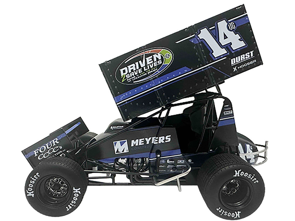 Winged Sprint Car #14CC Corey Day (Blue Version) "Driven 2 Save Lives" Jason Meyers Racing (2025) 1/18 Diecast Model Car by ACME