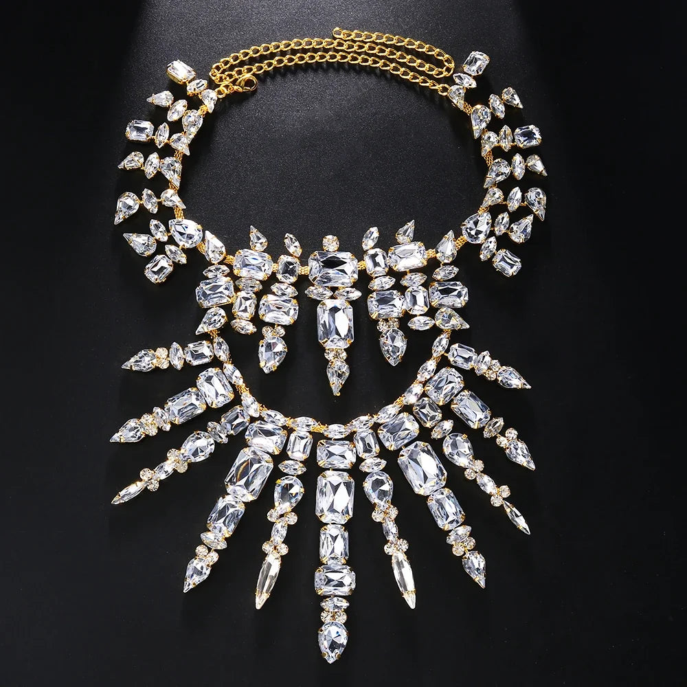 Stonefans Fashion Oversize Crystal Necklace for Women Exaggerated Drag Queen Multi-layer Rhinestone Necklace Irregular