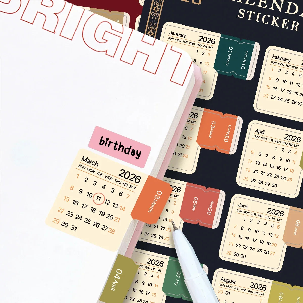 2-Sheet 2026 Calendar Stickers,Tear-Off Date Sheets,Labels For Month Planners,Journals,Diary,Scrapbook,Office&Home Organization