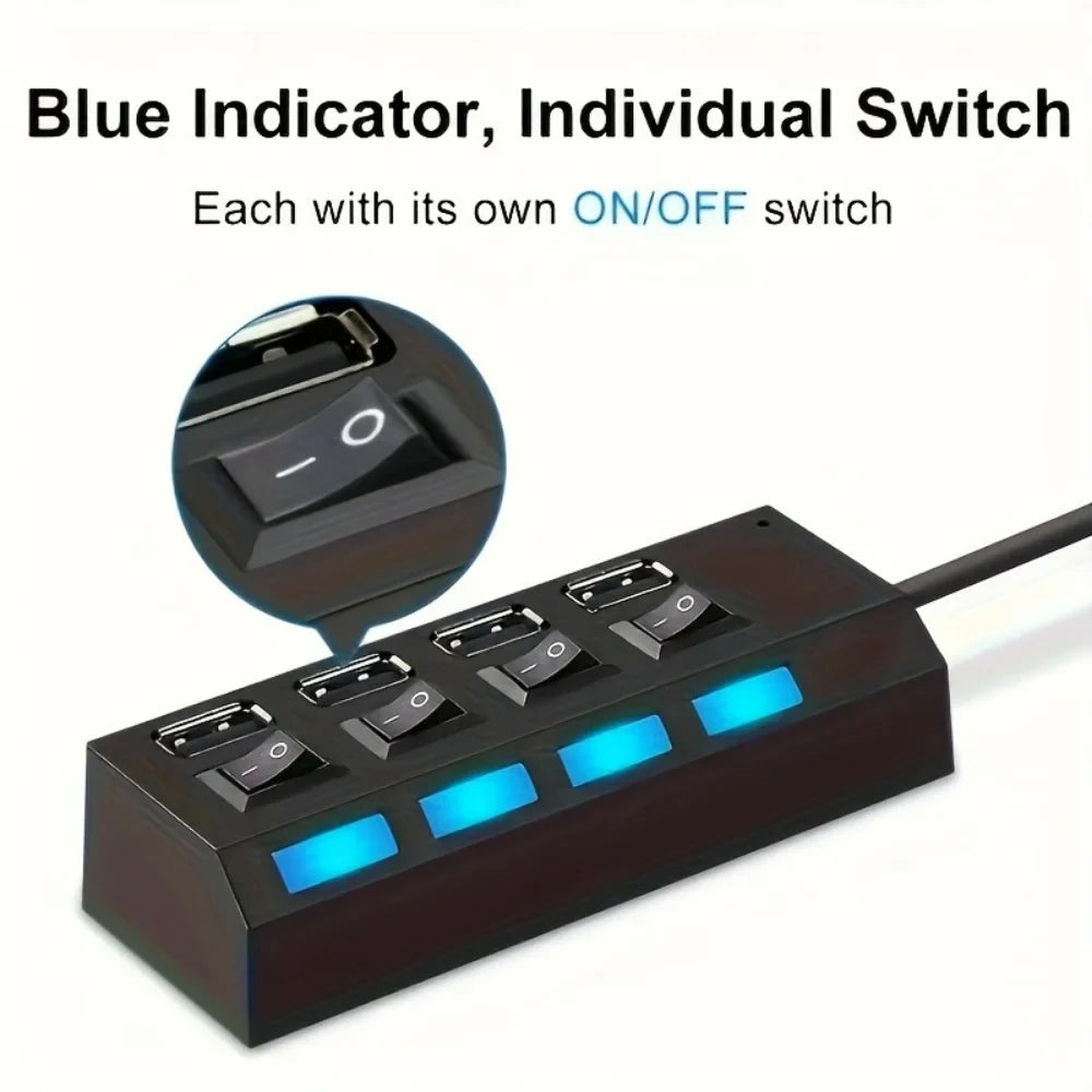USB 2.0 Hub 5Gbps High Speed Multi USB Ports Power Adapter Expander LED USB 4/7 Ports Splitter With Switch For Laptop Computer