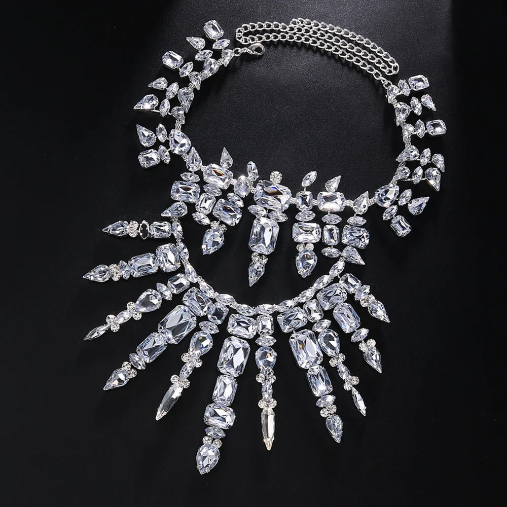 Stonefans Fashion Oversize Crystal Necklace for Women Exaggerated Drag Queen Multi-layer Rhinestone Necklace Irregular