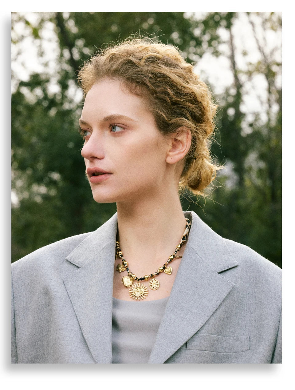 Yhpup Popular Stainless Steel Leopard Polyester Sun Flower Heart Insect Drop Collar Necklace 18K PVD Plated Fashion Jewelry Gift