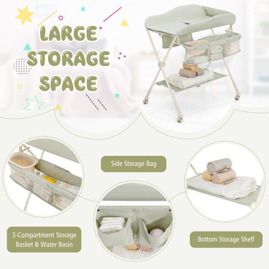 Baby Diaper Changing Table with Water Basin Wheel-Green - Color: Green