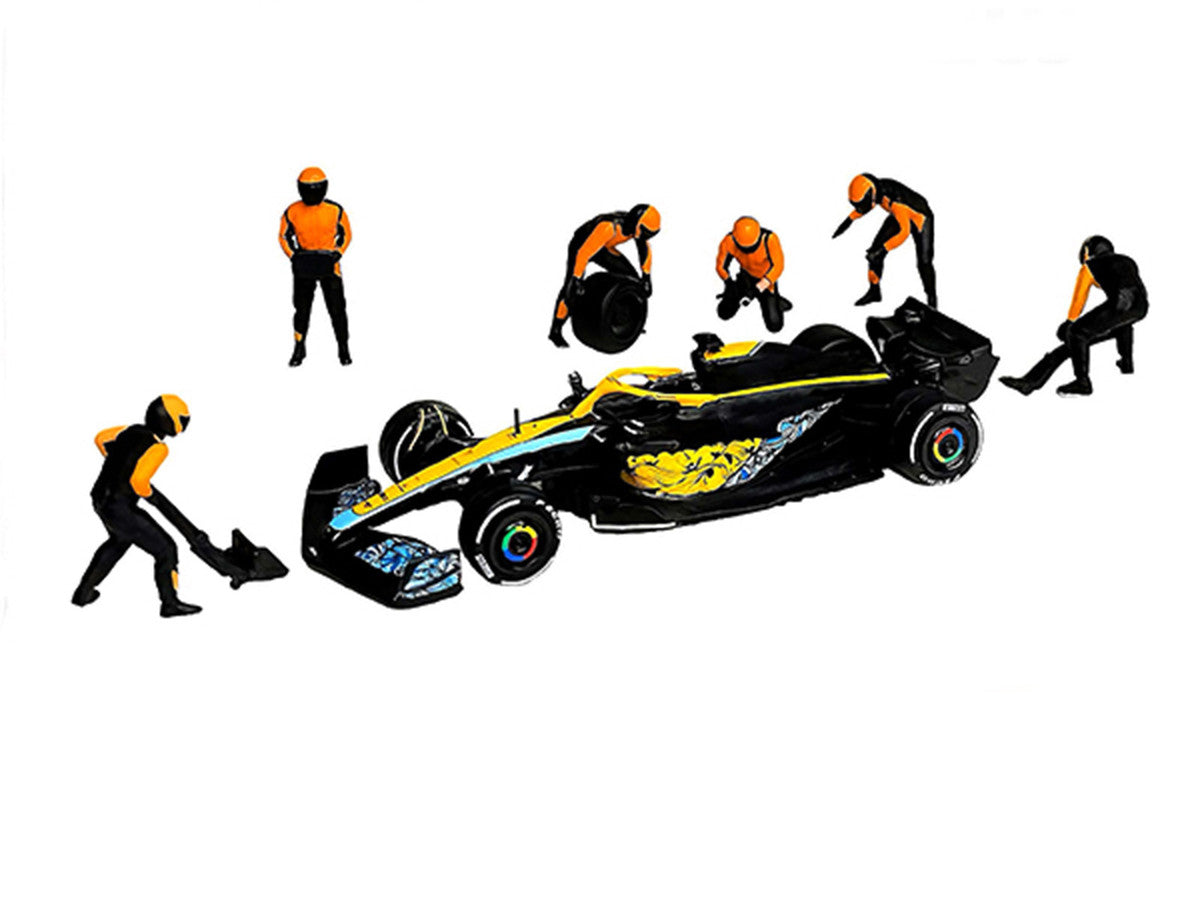 "Formula Pit Crew – Team Orange" 6 piece Diecast Figure Set (6 Figures) Limited Edition for 1/64 Scale Models by American Diorama