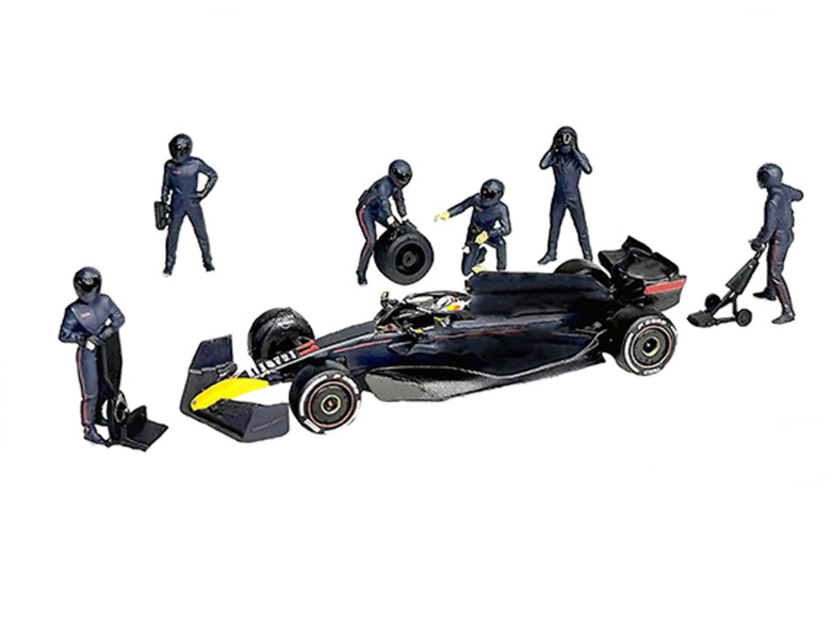 "Formula Pit Crew – Team Blue" 6 piece Diecast Figure Set (6 Figures) Limited Edition for 1/64 Scale Models by American Diorama