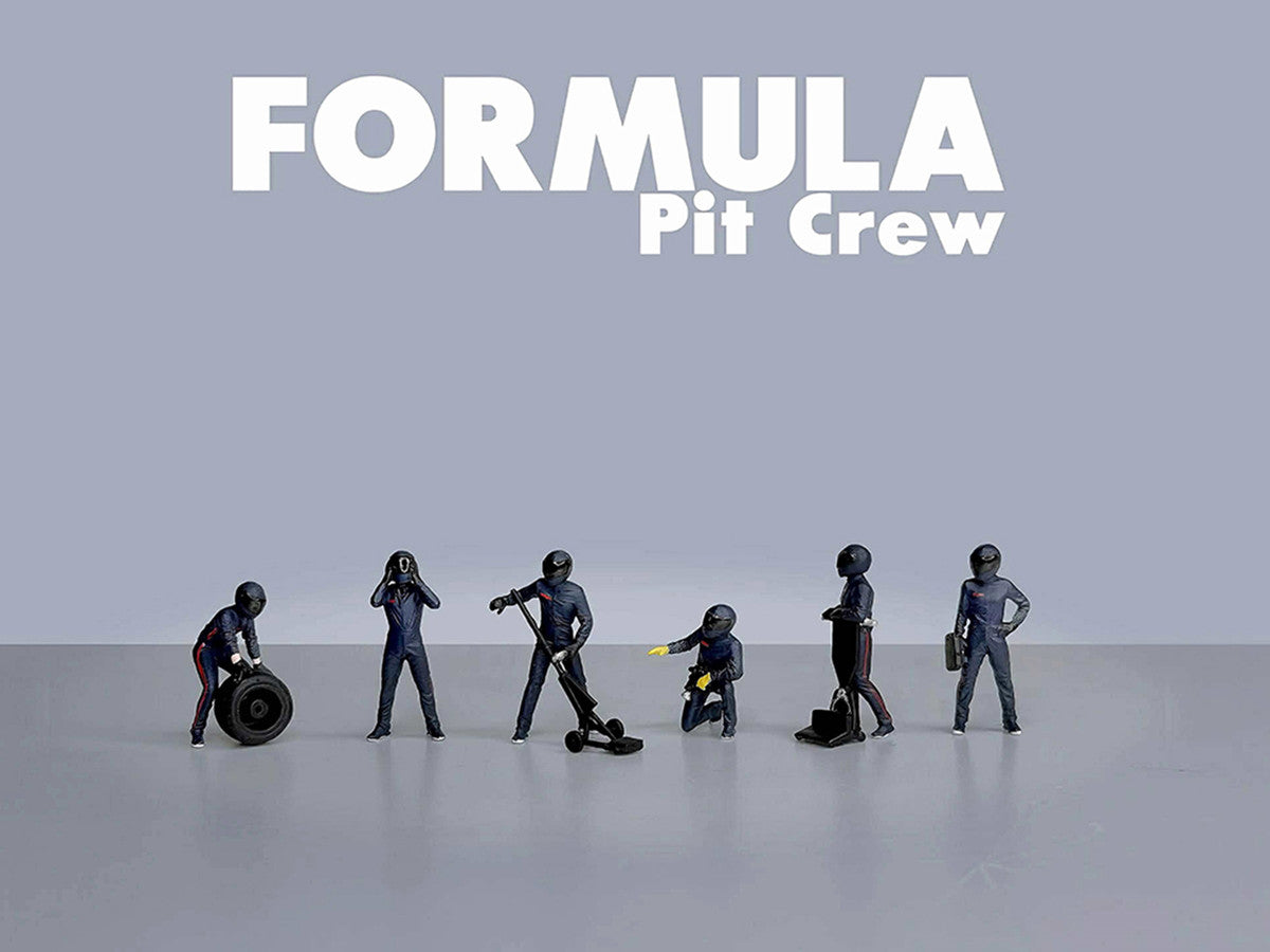 "Formula Pit Crew – Team Blue" 6 piece Diecast Figure Set (6 Figures) Limited Edition for 1/64 Scale Models by American Diorama