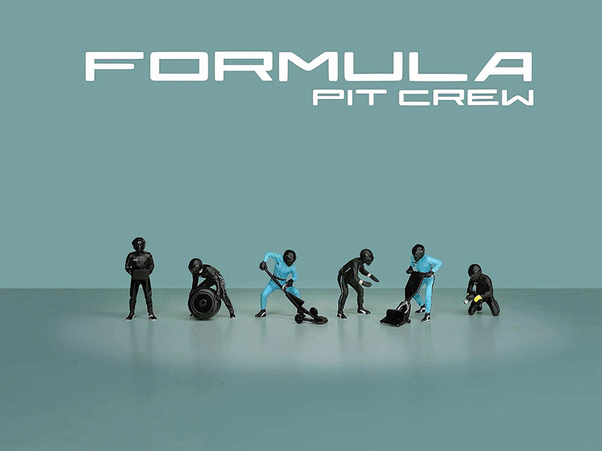 "Formula Pit Crew – Team Black" 6 piece Diecast Figure Set (6 Figures) Limited Edition for 1/64 Scale Models by American Diorama