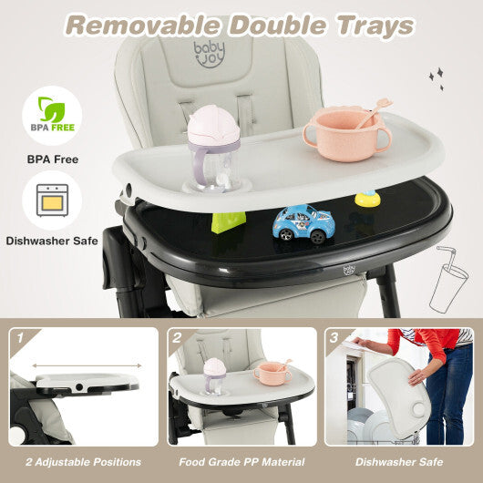 4-in-1 Baby High Chair with 6 Adjustable Heights-Gray - Color: Gray