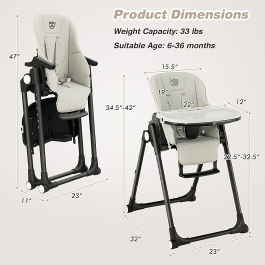 4-in-1 Baby High Chair with 6 Adjustable Heights-Gray - Color: Gray