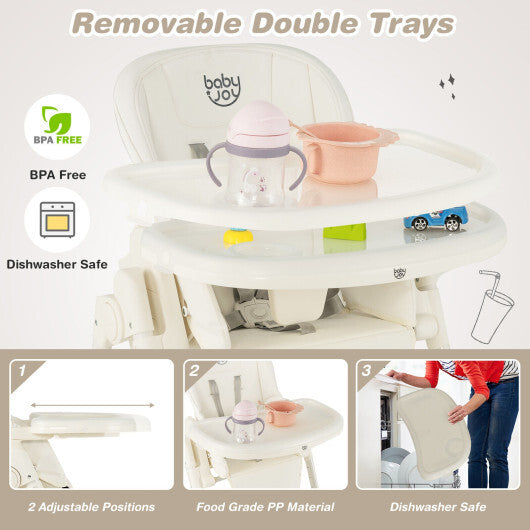 4-in-1 Baby High Chair with 6 Adjustable Heights-Gray